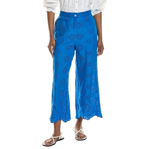 Johnny Was WomensDelores Wide Leg Linen Pant Blue